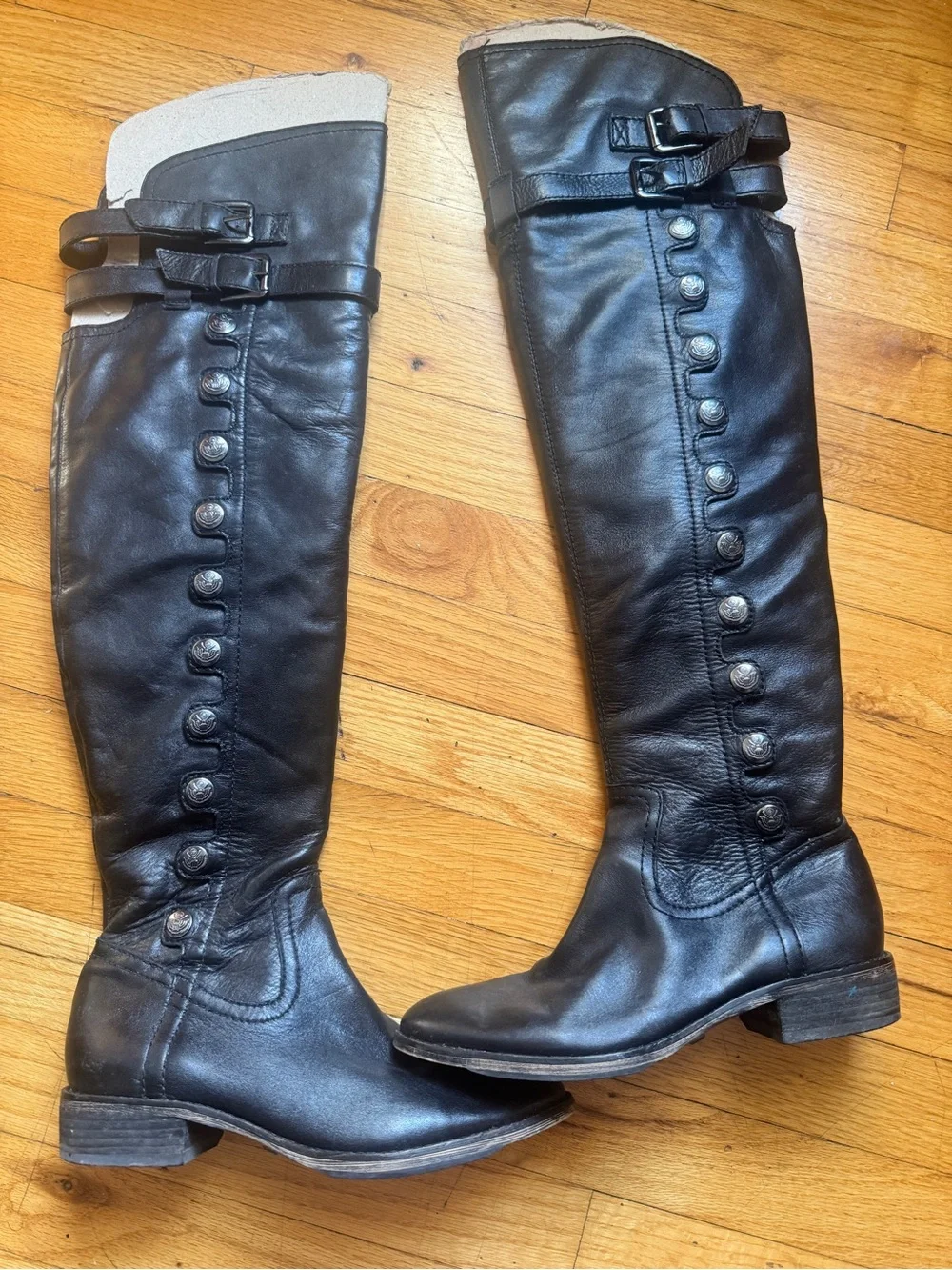 Sam Edelman Black Knee-high Button-Detail Leather Boots